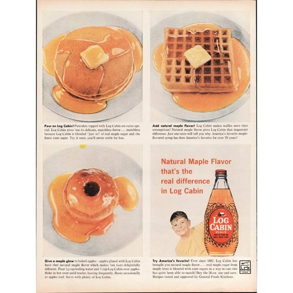 1959 Log Cabin Syrup Pancakes Waffles Donut Vintage Print Ad Wall Art Decor 50s - Picture 1 of 1